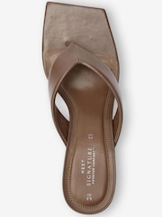 Taupe Brown Signature Leather Toe Thong Mules - Image 4 of 5