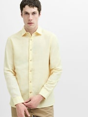 French Connection Yellow Cotton Linen Blend Button Long Sleeve Shirt - Image 1 of 6