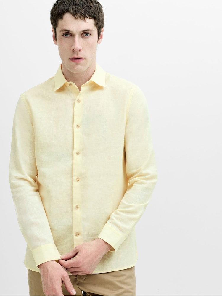 French Connection Yellow Cotton Linen Blend Button Long Sleeve Shirt - Image 1 of 6
