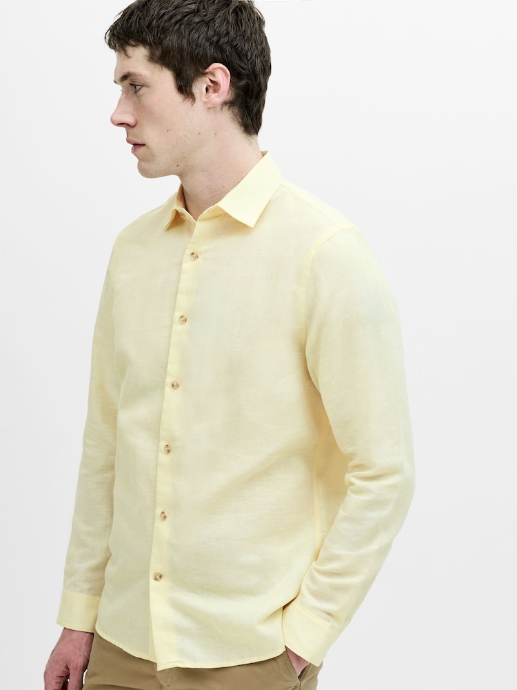 French Connection Yellow Cotton Linen Blend Button Long Sleeve Shirt - Image 2 of 6