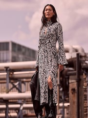 Mint Velvet Black Print Midi Dress - Image 2 of 8
