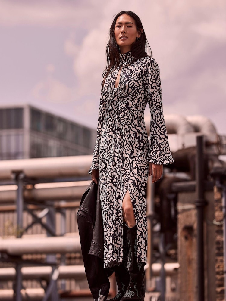 Mint Velvet Black Print Midi Dress - Image 2 of 8