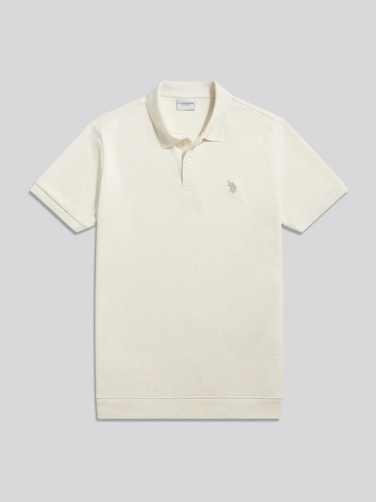 Кремовий - U.S. Polo Assn. Raised Horizontal Texture Pique Polo Shirt - Image 1 of 2 Кремовий - U.S. Polo Assn. Raised Horizontal Texture Pique Polo Shirt - Image 1 of 2