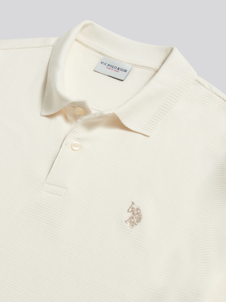 Кремовий - U.S. Polo Assn. Raised Horizontal Texture Pique Polo Shirt - Image 2 of 2 Кремовий - U.S. Polo Assn. Raised Horizontal Texture Pique Polo Shirt - Image 2 of 2