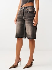 True Religion Brown Baggy Denim Jort Big T Flap Jeans - Image 3 of 5