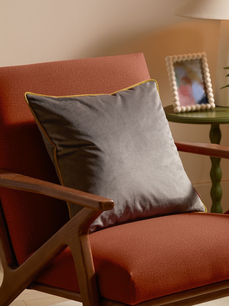 Furn Charcoal/Moss Meridian Velvet 45 x 45cm Cushion Cover - Image 1 of 7 Furn Charcoal/Moss Meridian Velvet 45 x 45cm Cushion Cover - Image 1 of 7