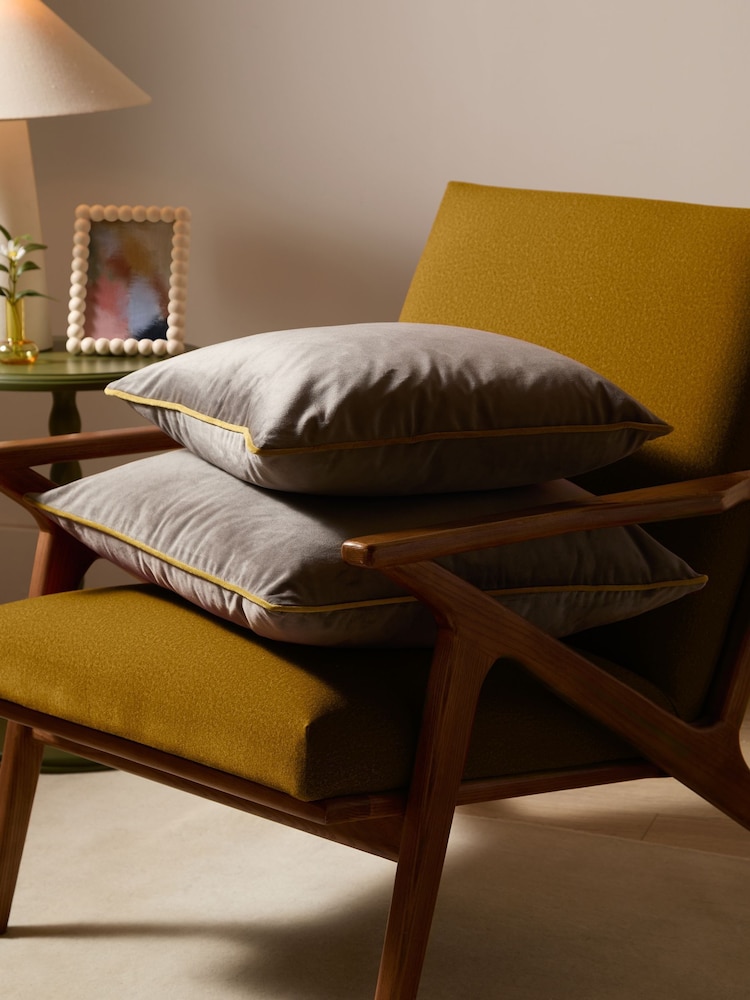 Furn Charcoal/Moss Meridian Velvet 45 x 45cm Cushion Cover - Image 2 of 7 Furn Charcoal/Moss Meridian Velvet 45 x 45cm Cushion Cover - Image 2 of 7