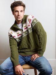 JoJo Maman Bébé Dark Green Men's Long Sleeve Christmas Car Fairisle Jumper - Image 1 of 4
