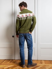 JoJo Maman Bébé Dark Green Men's Long Sleeve Christmas Car Fairisle Jumper - Image 3 of 4
