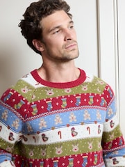 JoJo Maman Bébé Multi Christmas Men's Long Sleeve Character Fairisle Jumper - Image 2 of 5