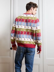 JoJo Maman Bébé Multi Christmas Men's Long Sleeve Character Fairisle Jumper - Image 4 of 5