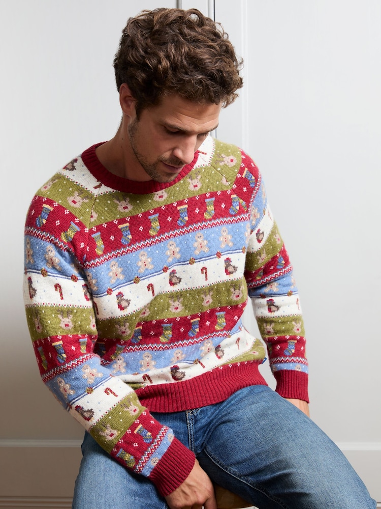 JoJo Maman Bébé Multi Christmas Men's Long Sleeve Character Fairisle Jumper - Image 5 of 5 JoJo Maman Bébé Multi Christmas Men's Long Sleeve Character Fairisle Jumper - Image 5 of 5