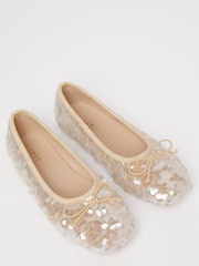 Lipsy Nude Pink Metallic Flat Slip On Square Toe Party Ballerina - Image 1 of 4