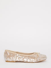 Lipsy Nude Pink Metallic Flat Slip On Square Toe Party Ballerina - Image 2 of 4