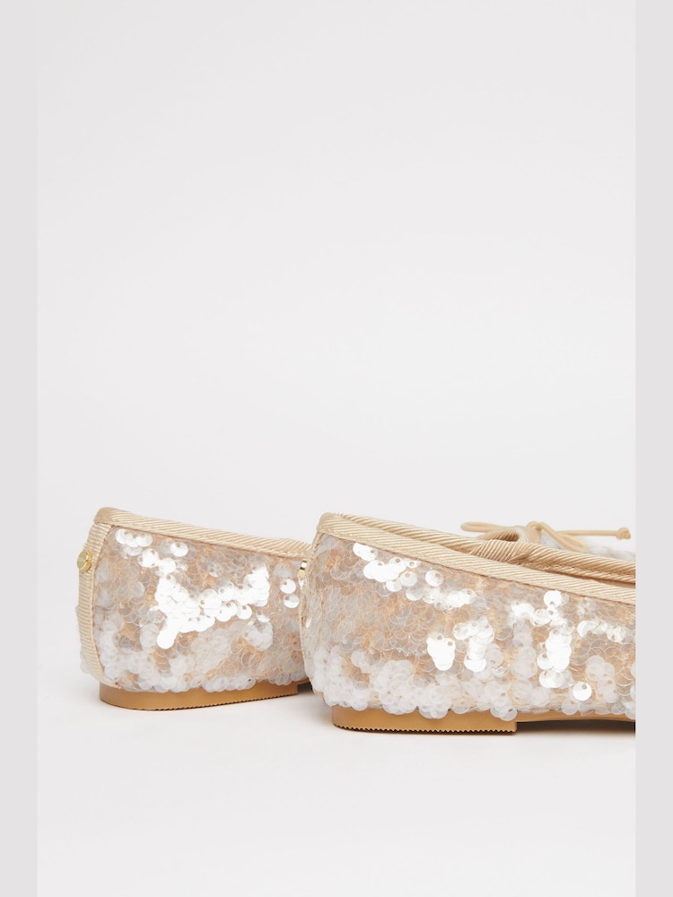 Lipsy Nude Pink Metallic Flat Slip On Square Toe Party Ballerina - Image 4 of 4