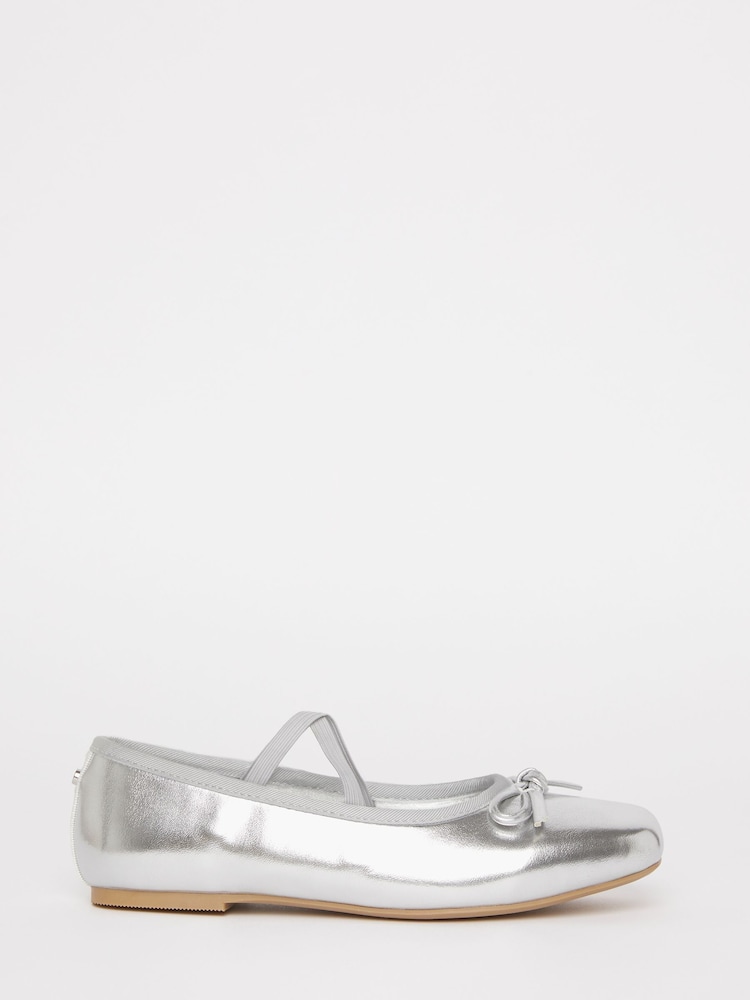 Lipsy Silver Metallic Flat Slip On Square Toe Party Ballerina - Image 2 of 4