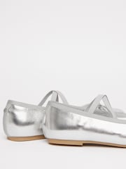 Lipsy Silver Metallic Flat Slip On Square Toe Party Ballerina - Image 4 of 4