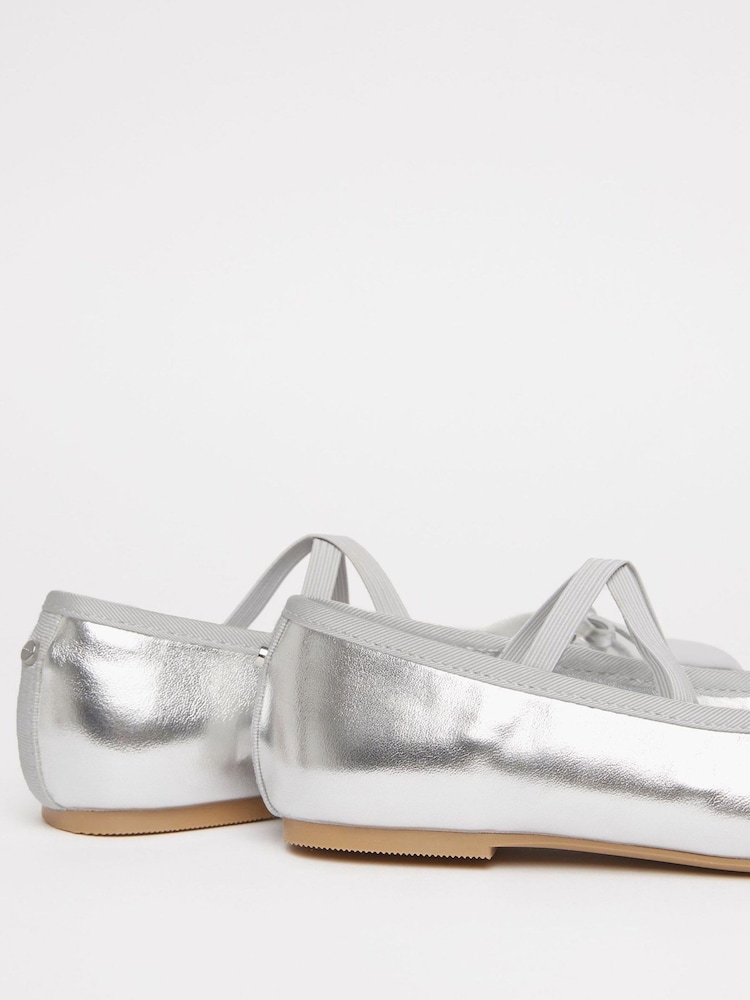 Lipsy Silver Metallic Flat Slip On Square Toe Party Ballerina - Image 4 of 4