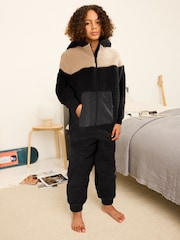 Black/Brown Fleece All-In-One (3-16yrs) - Image 1 of 6