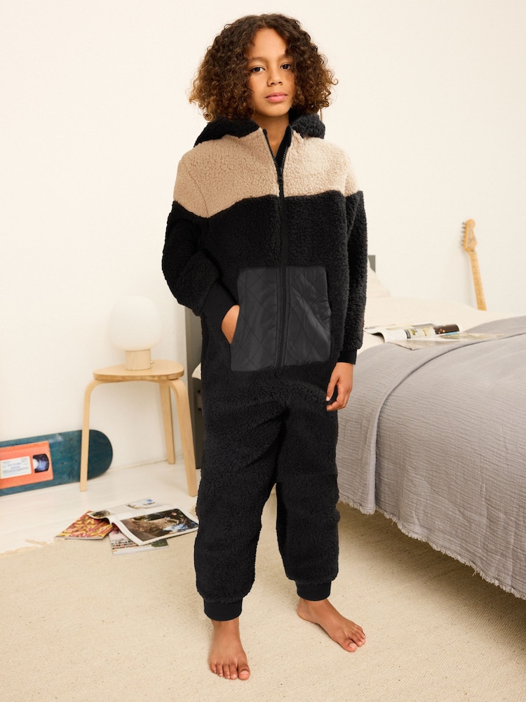 Black/Brown Fleece All-In-One (3-16yrs) - Image 1 of 6