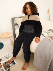 Black/Brown Fleece All-In-One (3-16yrs) - Image 2 of 6