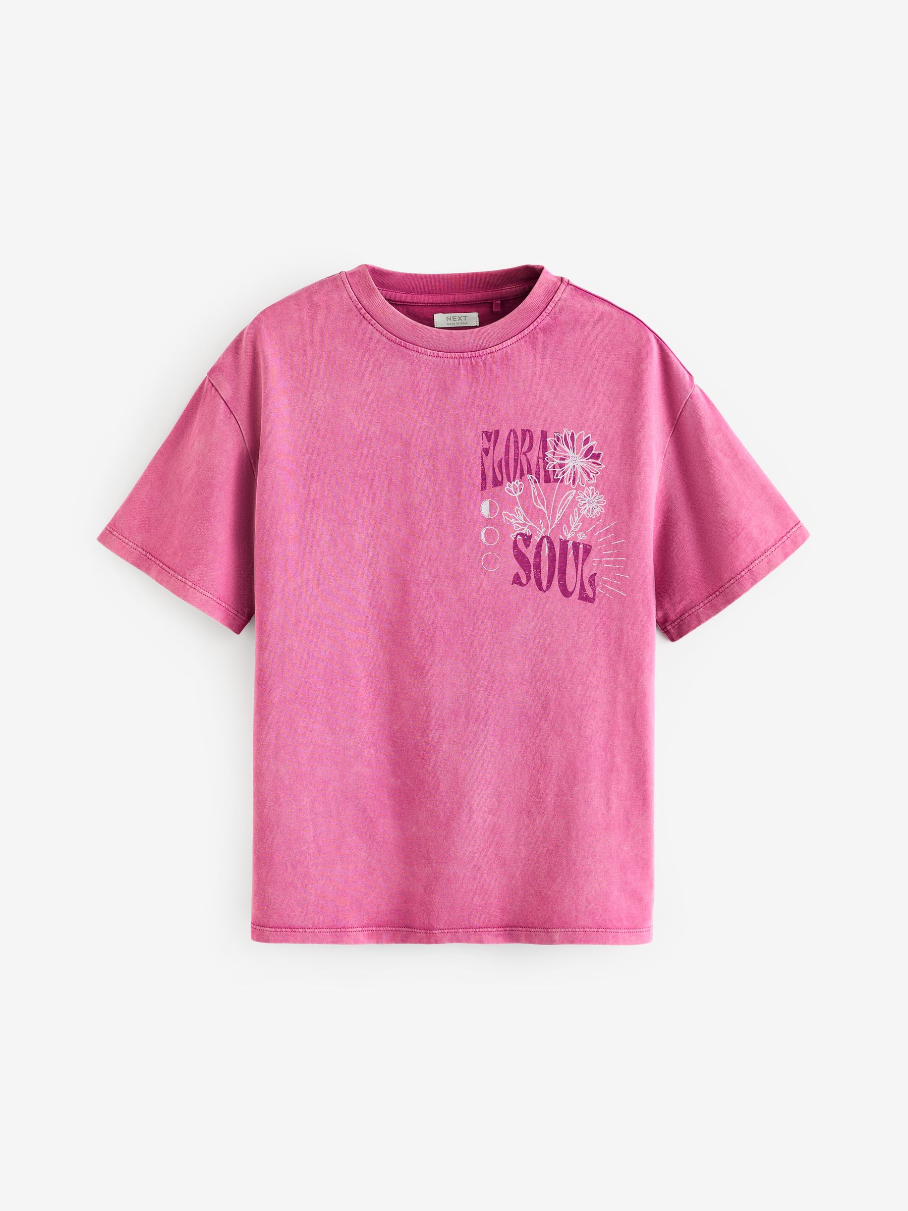 Buy Pink Acid Wash 100% Cotton Graphic T-Shirt (3-16yrs