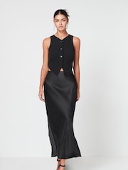 Black Button Front Textured Rib Soft Knit Stretch Jersey Waistcoat Top - Image 2 of 6
