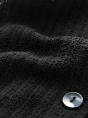 Black Button Front Textured Rib Soft Knit Stretch Jersey Waistcoat Top - Image 6 of 6