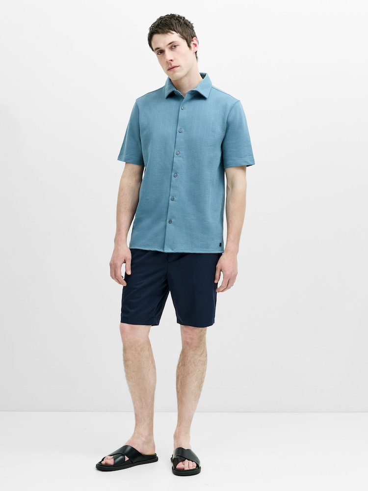 French Connection Blue Cotton Blend Knit Short Sleeve Polo Shirt - Image 1 of 6