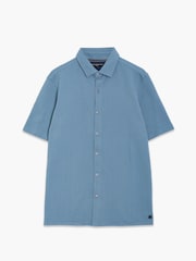 French Connection Blue Cotton Blend Knit Short Sleeve Polo Shirt - Image 3 of 6