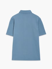 French Connection Blue Cotton Blend Knit Short Sleeve Polo Shirt - Image 4 of 6