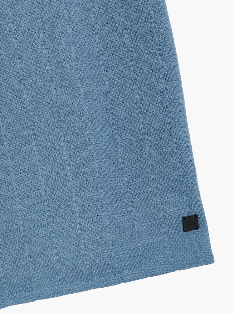 French Connection Blue Cotton Blend Knit Short Sleeve Polo Shirt - Image 6 of 6