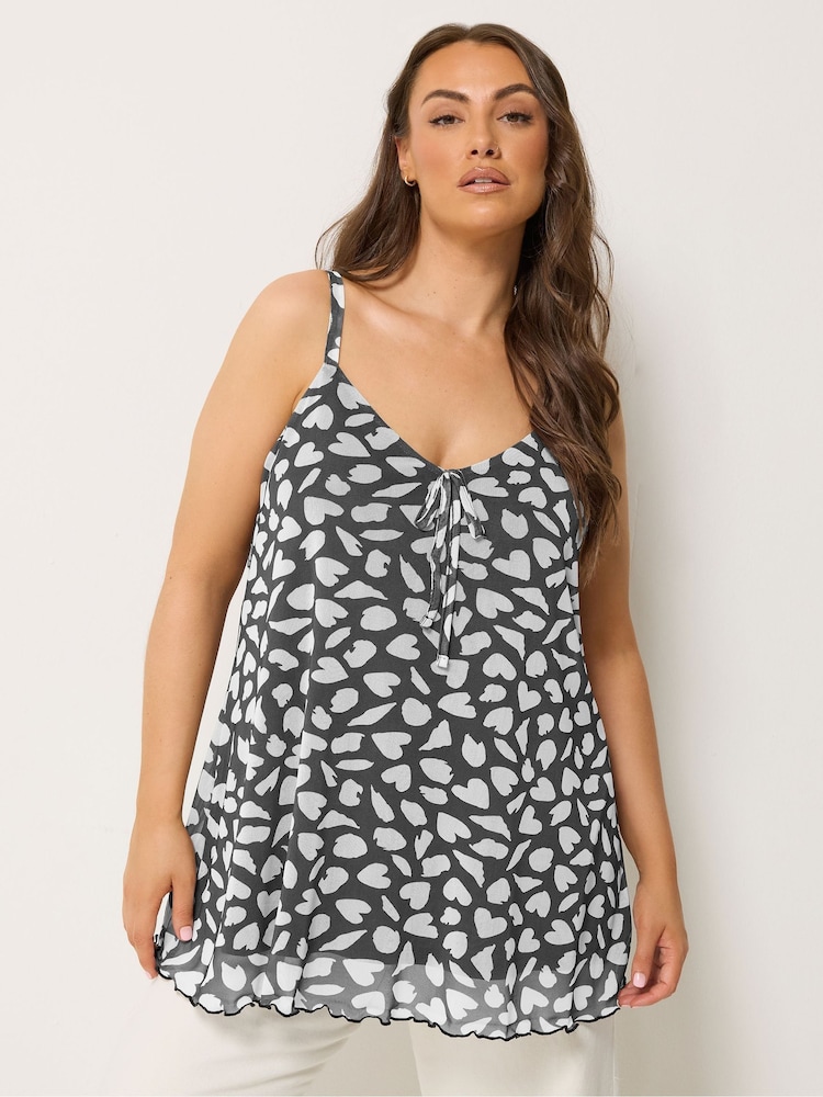 Yours Curve Black/White Mesh Cami Vest Top - Image 1 of 5