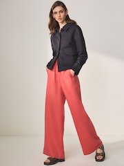 Coral Pink Premium 100% Linen Wide Leg Trousers - Image 1 of 7
