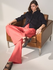 Coral Pink Premium 100% Linen Wide Leg Trousers - Image 2 of 7