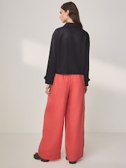 Coral Pink Premium 100% Linen Wide Leg Trousers - Image 3 of 7