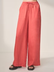 Coral Pink Premium 100% Linen Wide Leg Trousers - Image 4 of 7