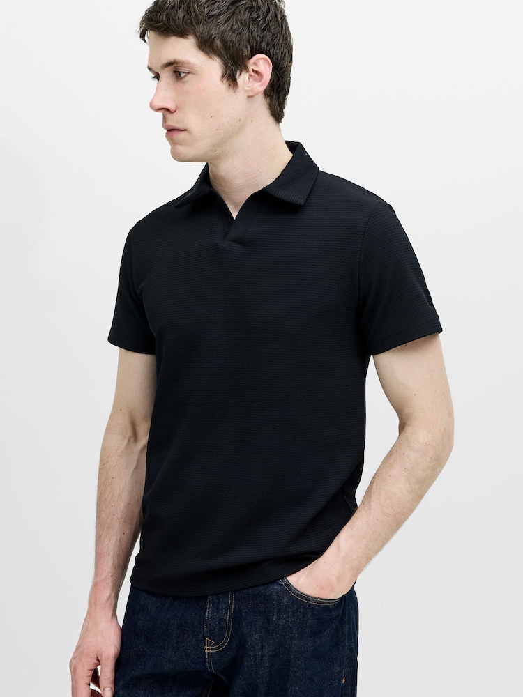 French Connection Black Knit Open Collar Short Sleeve Polo Shirt - Image 2 of 6