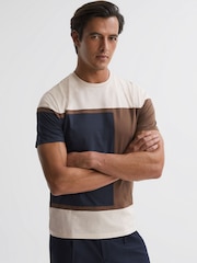 Reiss Stone Holborn Mercerised Cotton Colourblock T-Shirt - Image 1 of 5