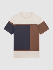 Reiss Stone Holborn Mercerised Cotton Colourblock T-Shirt - Image 2 of 5