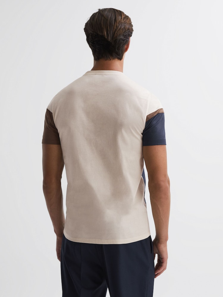 Reiss Stone Holborn Mercerised Cotton Colourblock T-Shirt - Image 5 of 5