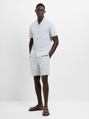 French Connection Blue Pinstripe Seersucker Button Revere Collar Short Sleeve Shirt - Image 1 of 6