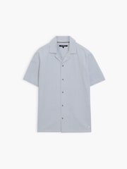 French Connection Blue Pinstripe Seersucker Button Revere Collar Short Sleeve Shirt - Image 3 of 6