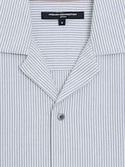 French Connection Blue Pinstripe Seersucker Button Revere Collar Short Sleeve Shirt - Image 6 of 6