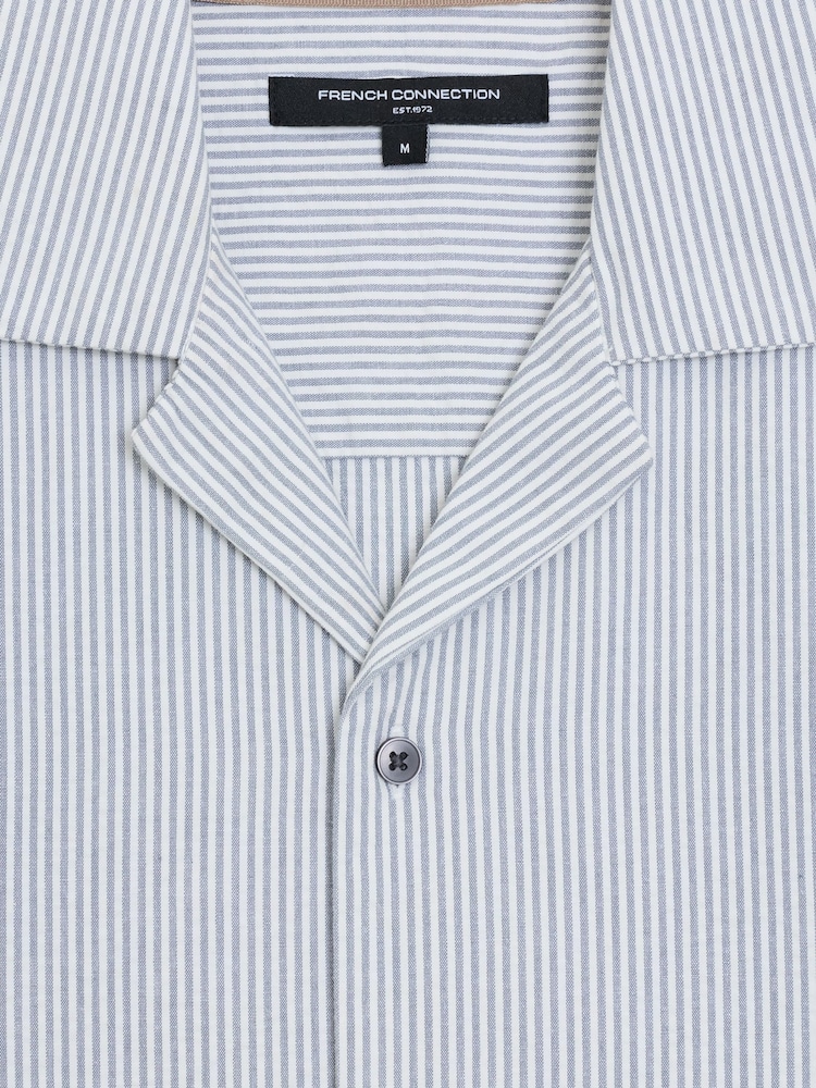 French Connection Blue Pinstripe Seersucker Button Revere Collar Short Sleeve Shirt - Image 6 of 6 French Connection Blue Pinstripe Seersucker Button Revere Collar Short Sleeve Shirt - Image 6 of 6