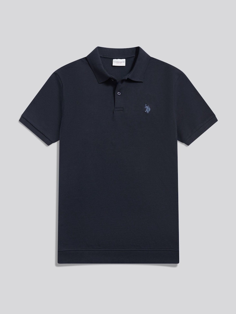 Синій - U.S. Polo Assn. Raised Horizontal Texture Pique Polo Shirt - Image 1 of 2 Синій - U.S. Polo Assn. Raised Horizontal Texture Pique Polo Shirt - Image 1 of 2