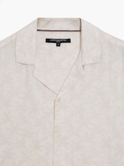 French Connection Cream Tropical Palm Print Revere Collar Button Short Sleeve Shirt - Image 5 of 6