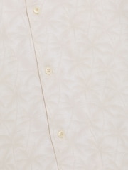 French Connection Cream Tropical Palm Print Revere Collar Button Short Sleeve Shirt - Image 6 of 6