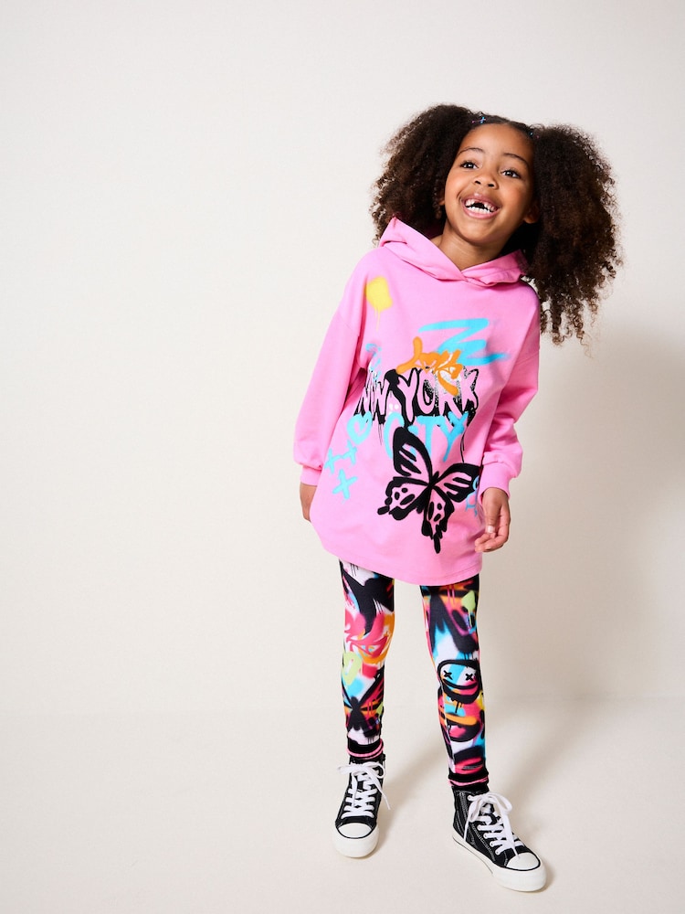 Pink Graffiti 100% Cotton Hoodie and Leggings Set (3-16yrs) - Image 1 of 5