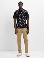 French Connection Black Cotton Lightning Bolt Printed Button Short Sleeve Shirt - Image 1 of 5